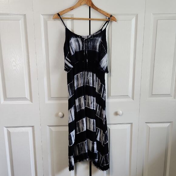 Blu Pepper Gauzy Black White Tie-Dye Midi Dress Size Med Boho Beach Whimsigoth - Picture 1 of 11